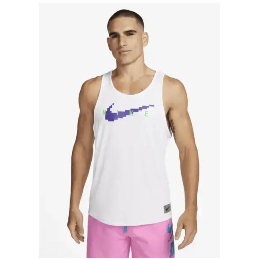 Nike SWIM RI-FIT‎ Digi Logo Tank Top Shirt White NESSD668 Men's Large - Picture 11 of 11